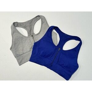 Lot‎ Of 2 90 Degree By Reflex Women's Racer Back Zip Up Sports Bra XL Blue Gray
